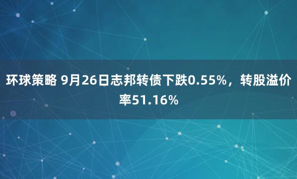 环球策略 9月26日志邦转债下跌0.55%，转股溢价率51.16%